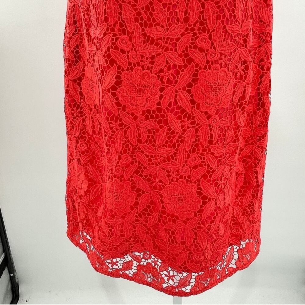 Free People Red Lace Sleeveless Sheath Dress Floral Overlay Mini Size M (Lined) - Picture 3 of 12
